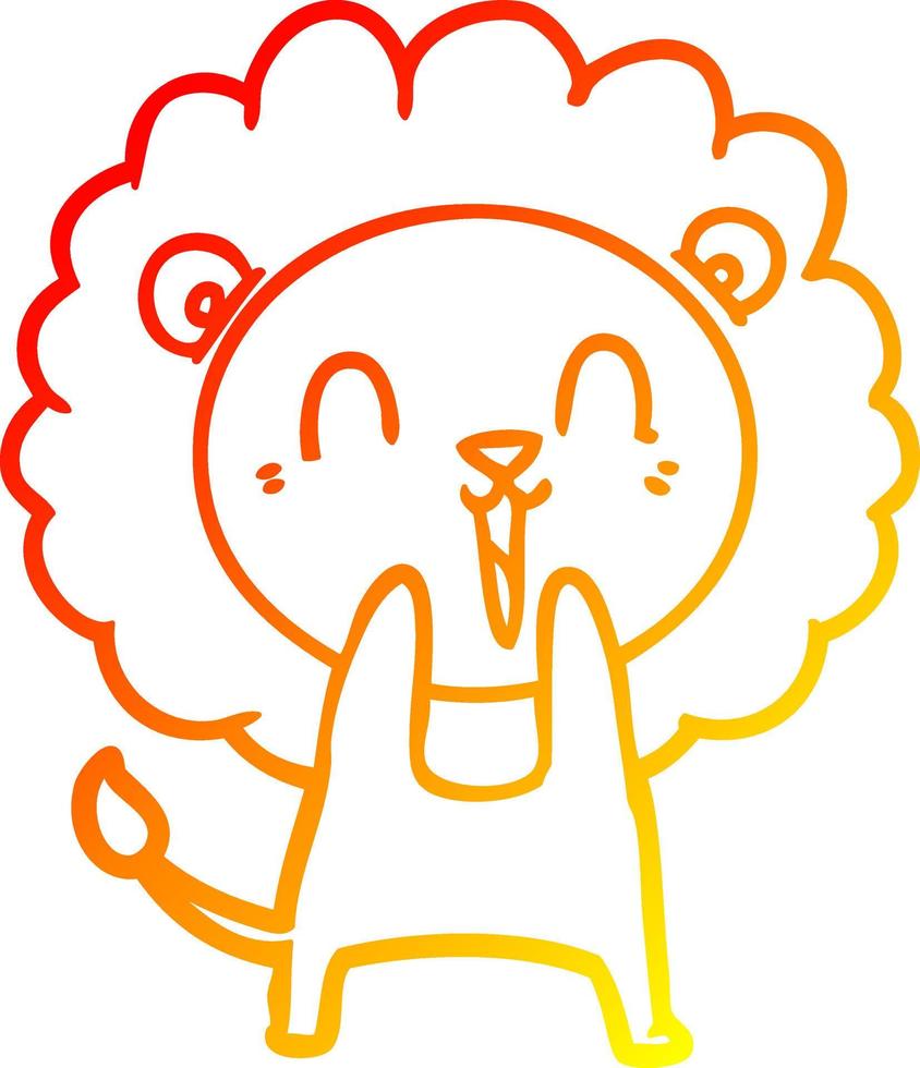 warm gradient line drawing laughing lion cartoon vector