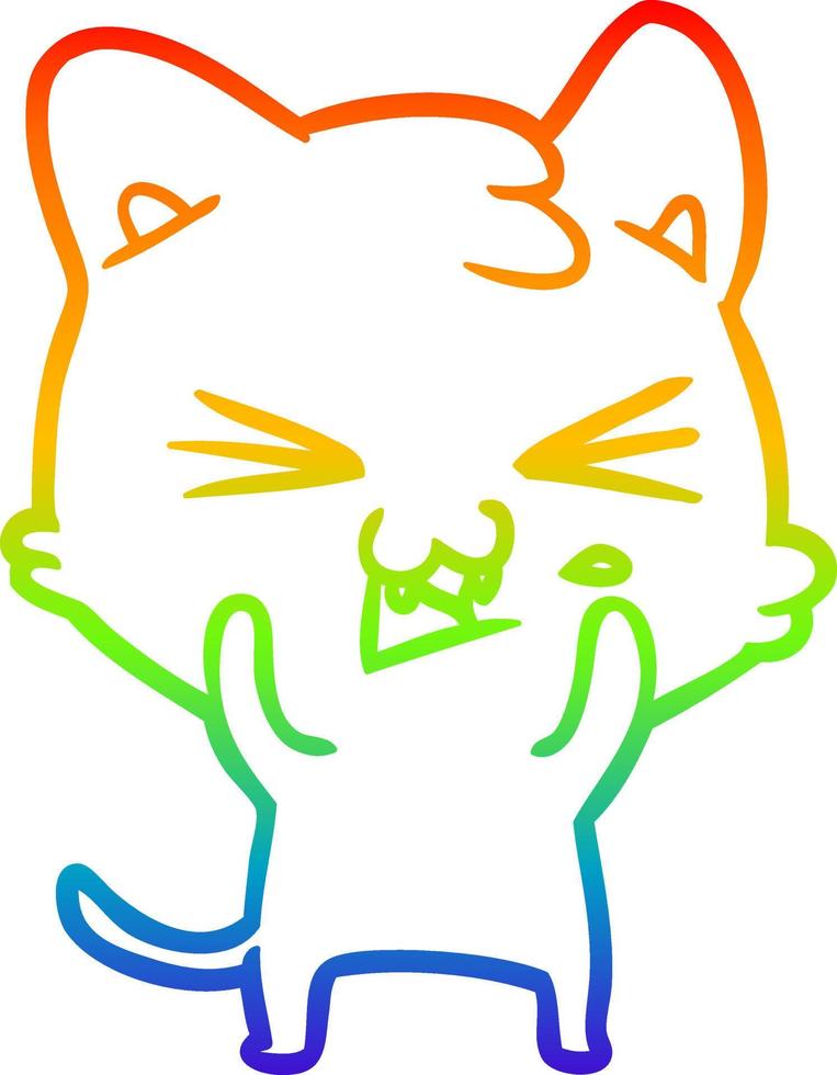 rainbow gradient line drawing cartoon cat hissing vector