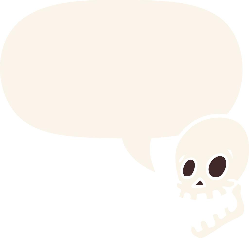 laughing skull cartoon and speech bubble in retro style vector