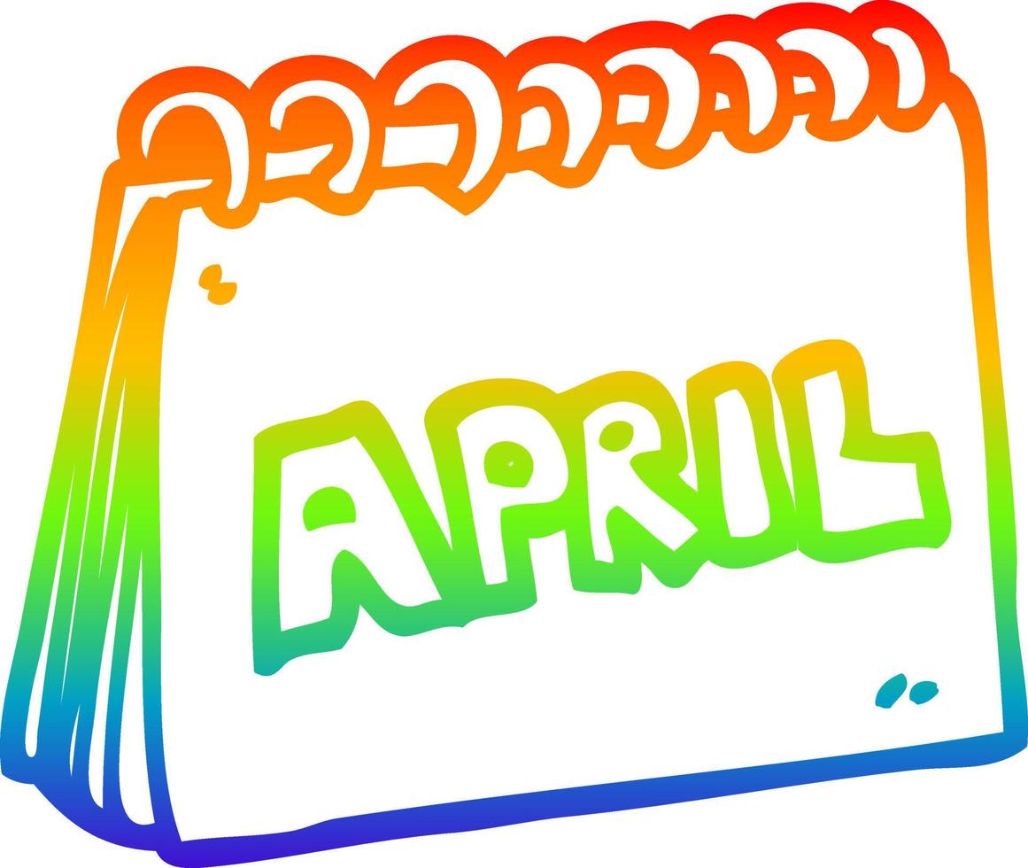 rainbow gradient line drawing cartoon calendar showing month of april vector