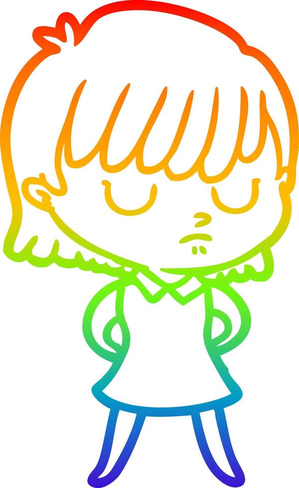 rainbow gradient line drawing cartoon woman vector