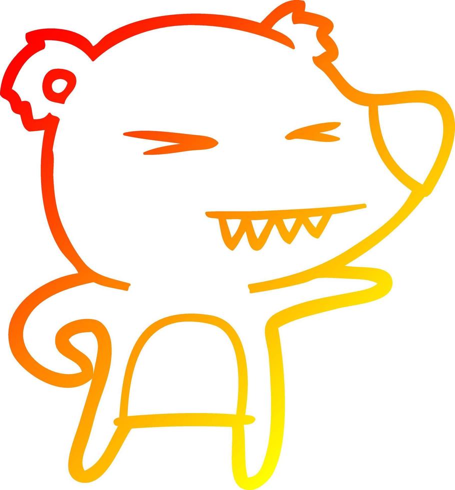 dibujo de línea de gradiente cálido dibujos animados de oso enojado vector