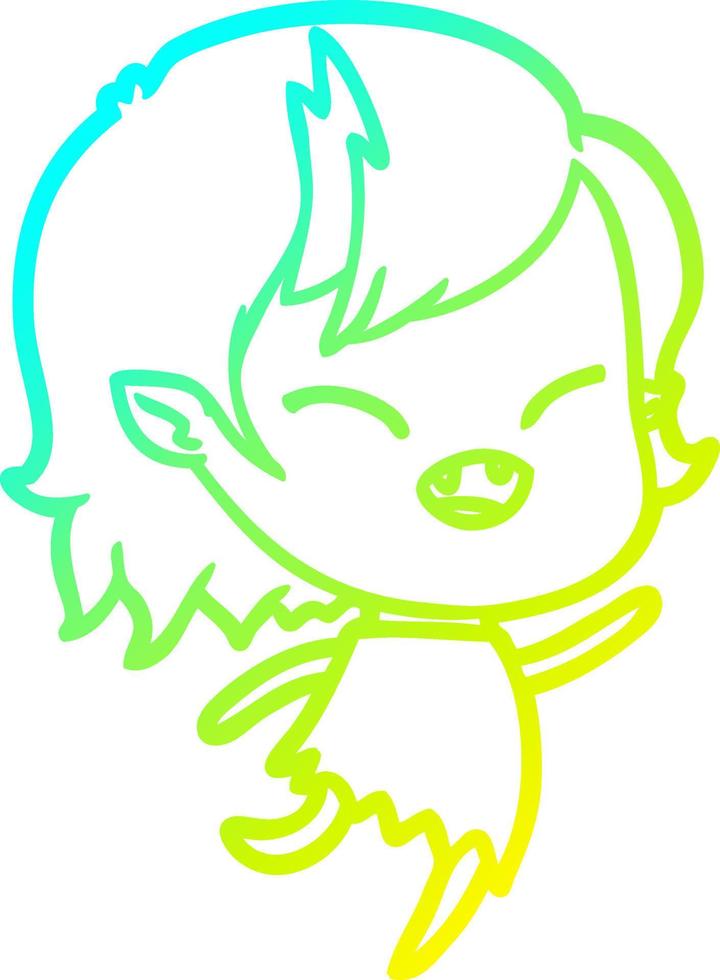 cold gradient line drawing cartoon laughing vampire girl vector