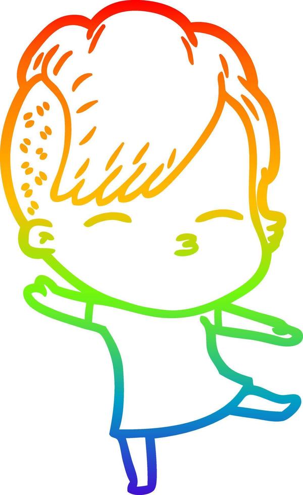 rainbow gradient line drawing cartoon squinting girl vector