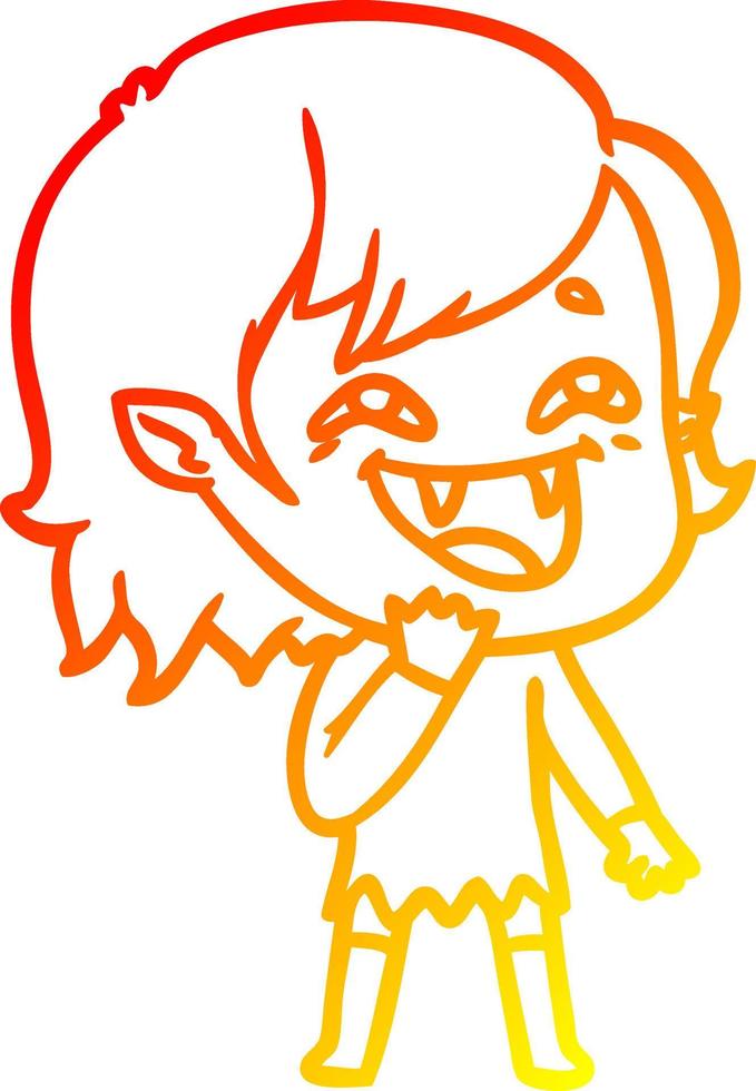warm gradient line drawing cartoon laughing vampire girl vector