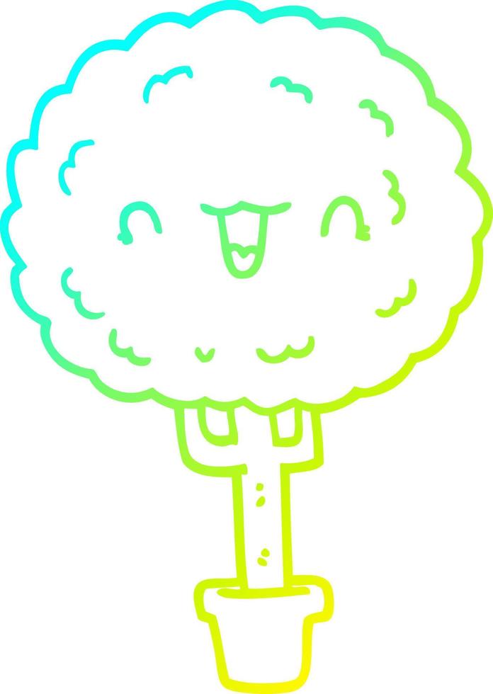 cold gradient line drawing cartoon happy tree vector