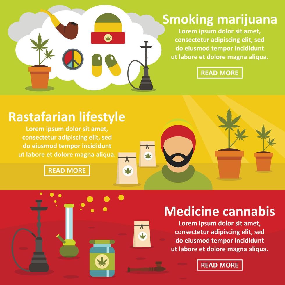 Marijuana banner horizontal set, flat style vector