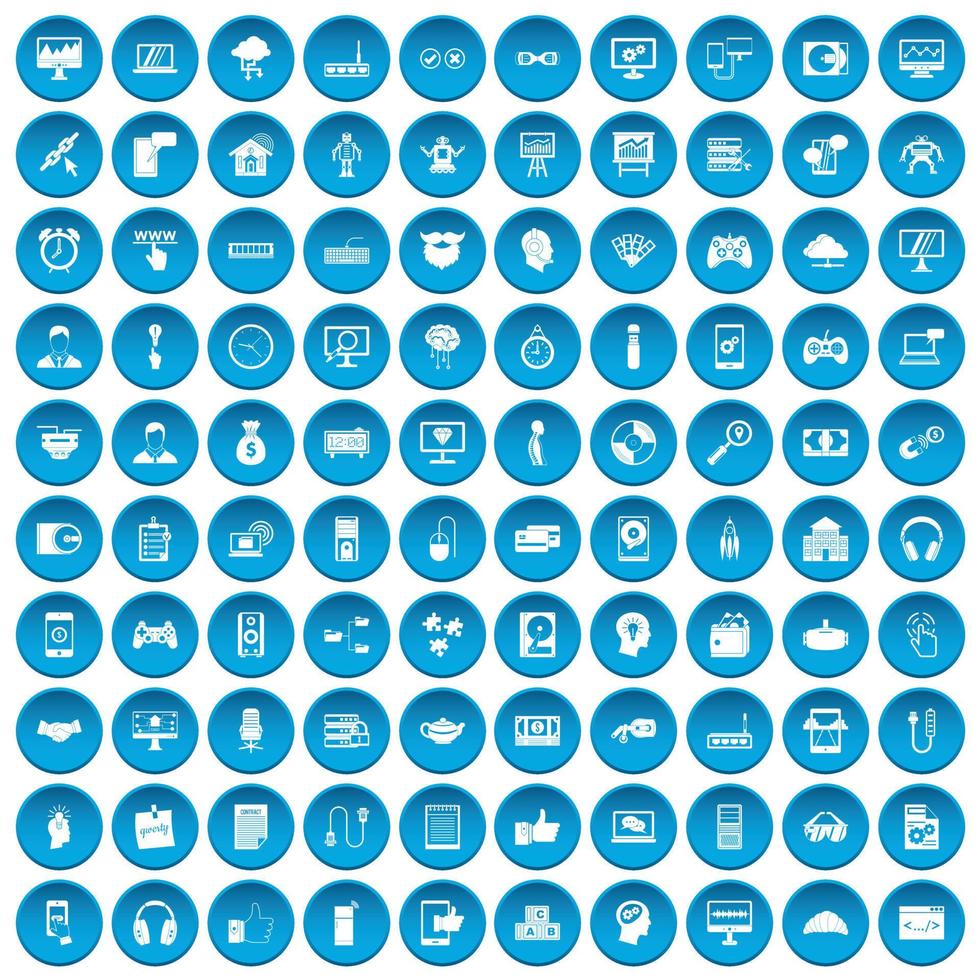 100 programmer icons set blue vector