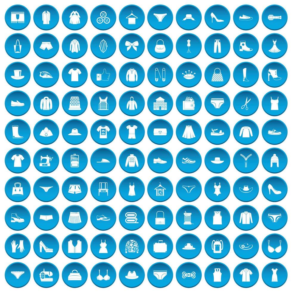 100 sewing icons set blue vector