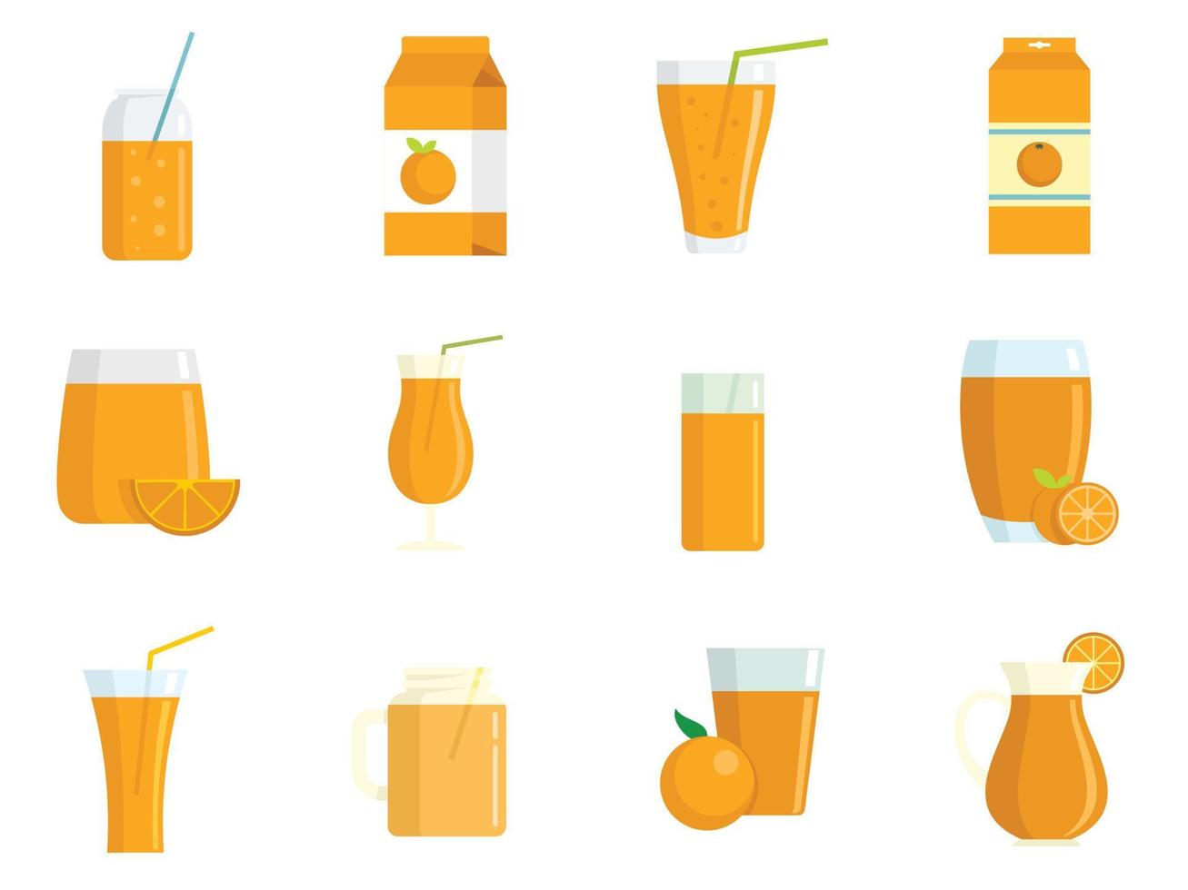 Juice orange icons set flat vector isolated