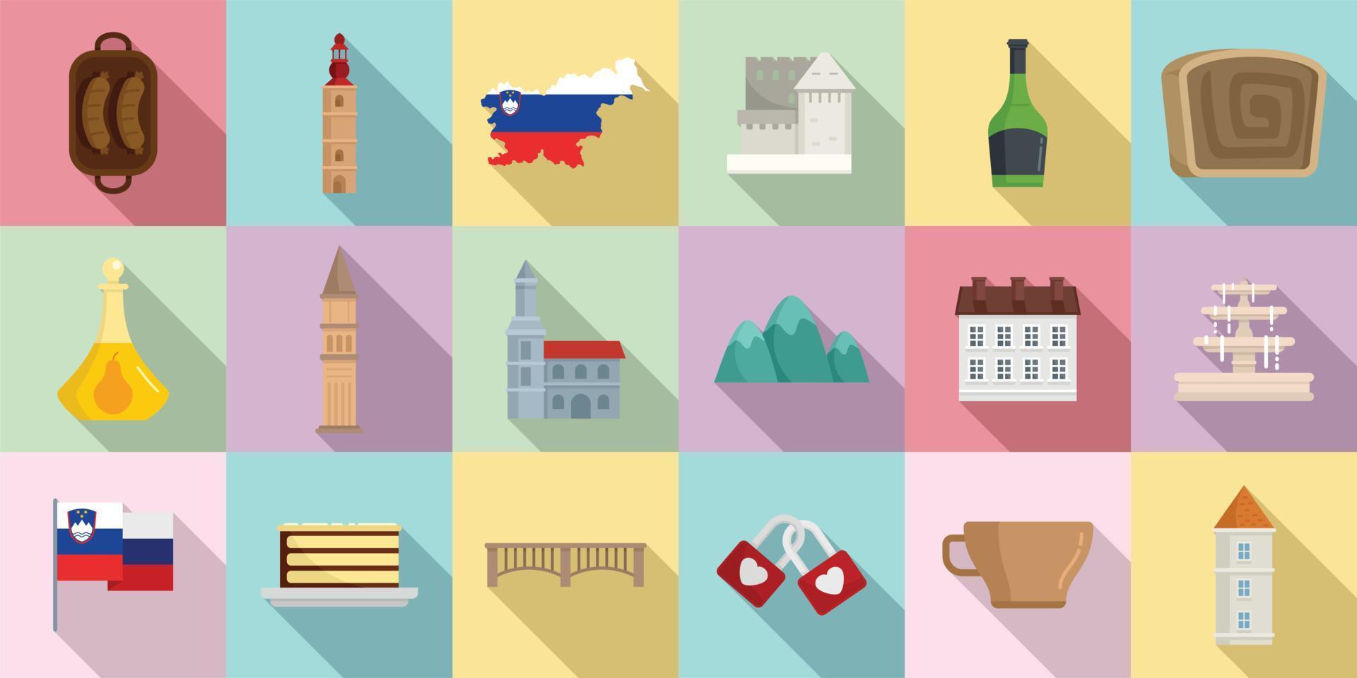 conjunto de iconos de eslovenia, estilo plano vector