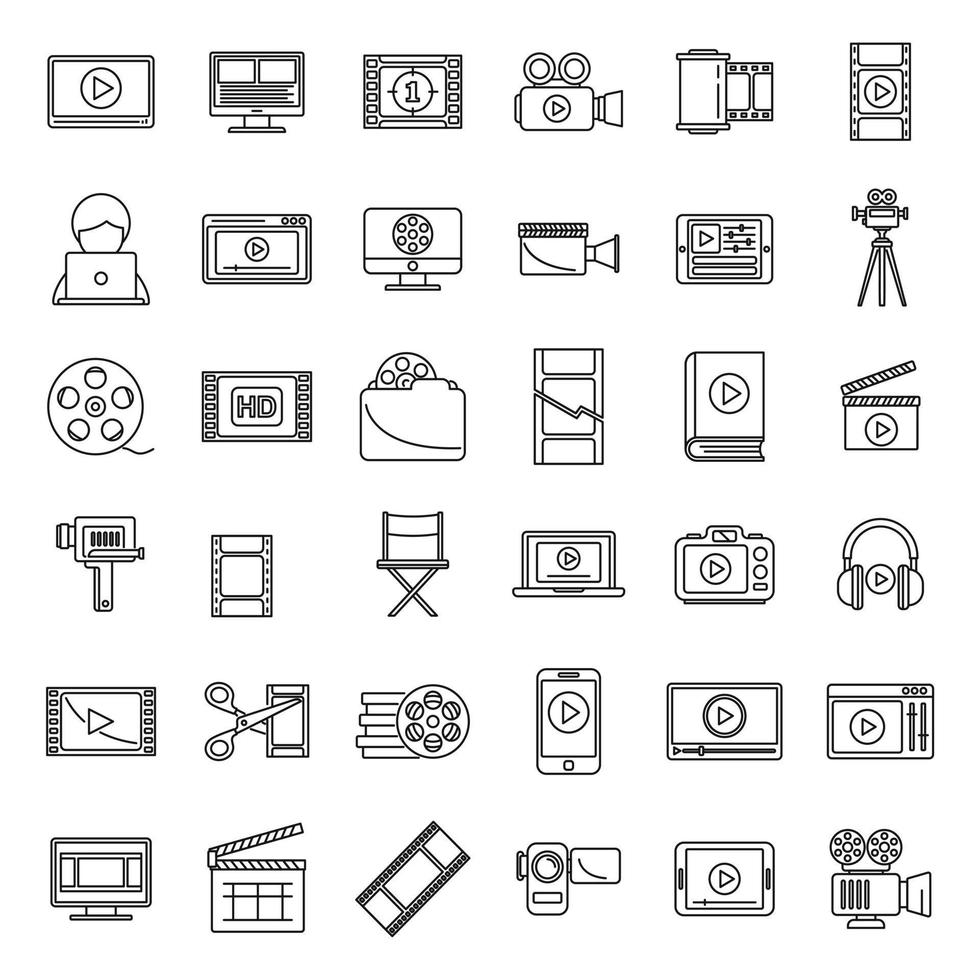 Online video editing icons set outline vector. Video screen player vector