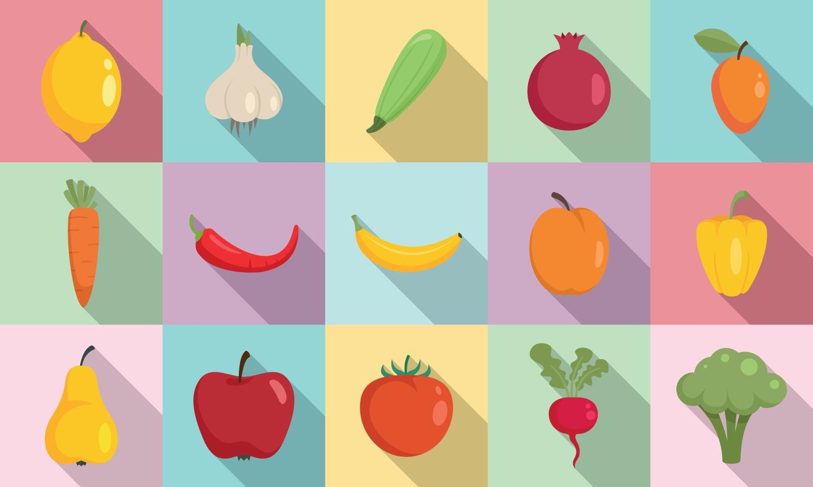 Organic food icons set, flat style vector