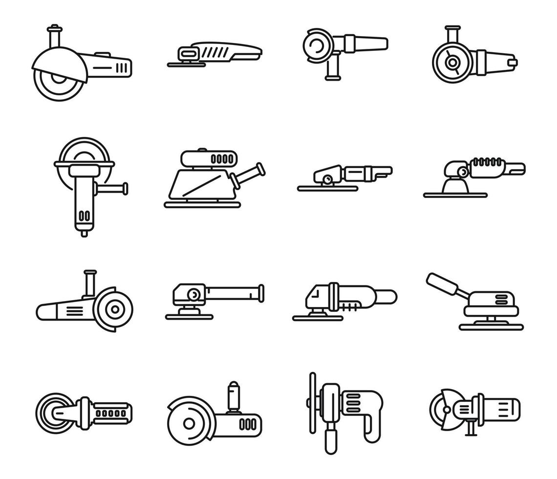 Grinding machine icons set outline vector. Build construct vector