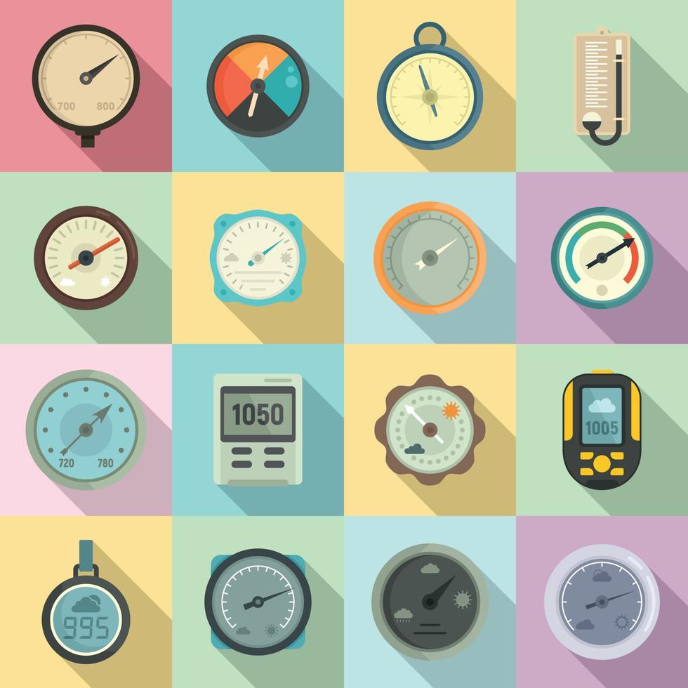 Barometer icons set, flat style vector