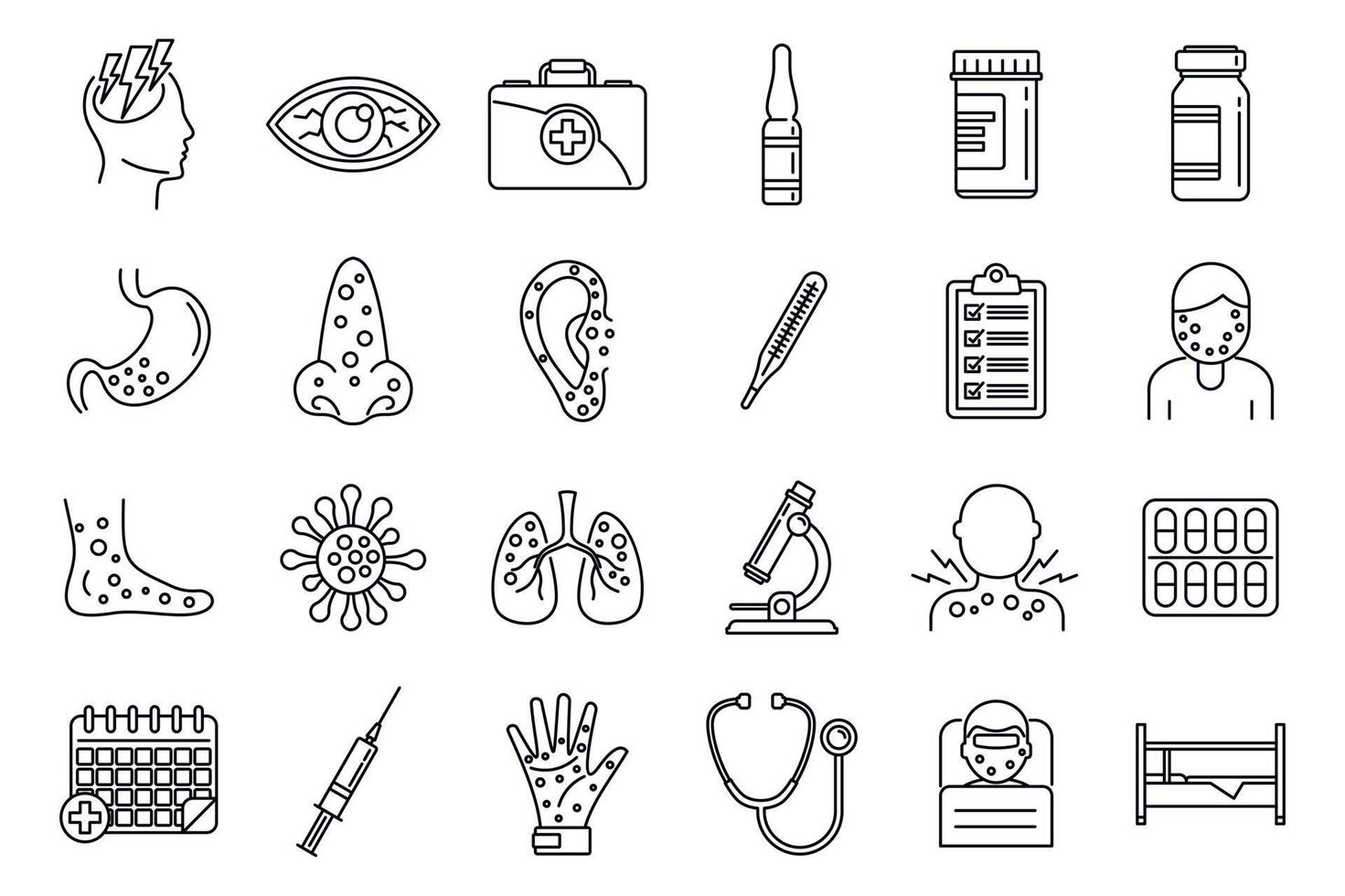 Human measles icons set, outline style vector