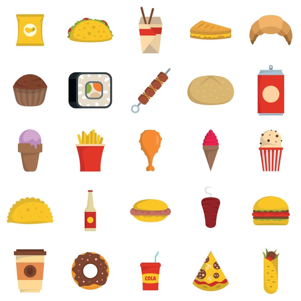 Fast food icons set, flat style vector