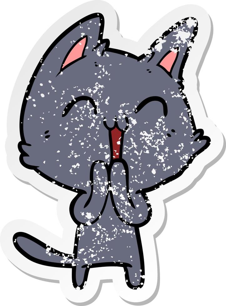 distressed sticker of a happy cartoon cat vector