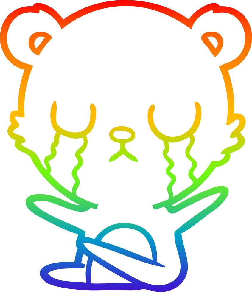 rainbow gradient line drawing crying cartoon bear vector