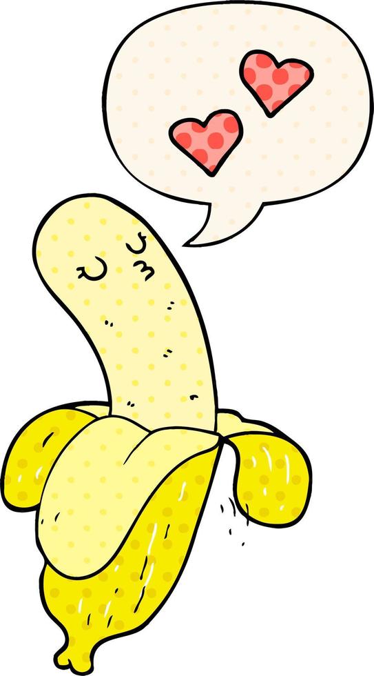 cartoon banana in love and speech bubble in comic book style vector