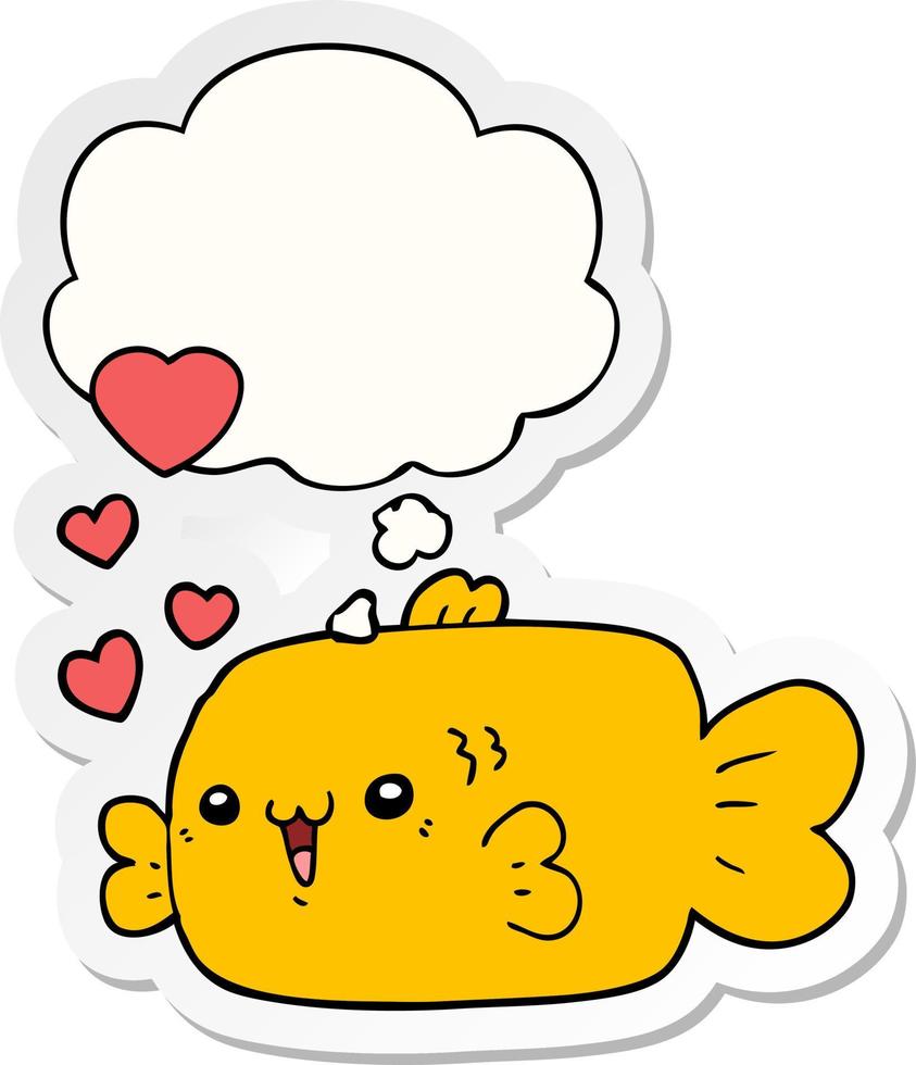 cute cartoon fish with love hearts and thought bubble as a printed sticker vector