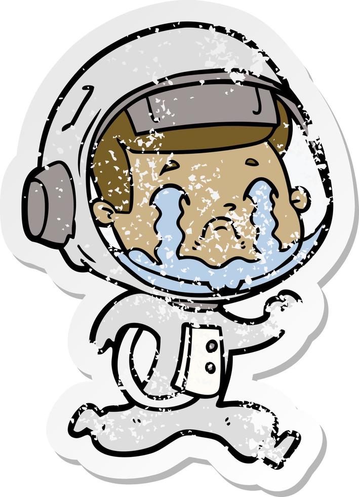 distressed sticker of a cartoon crying astronaut vector