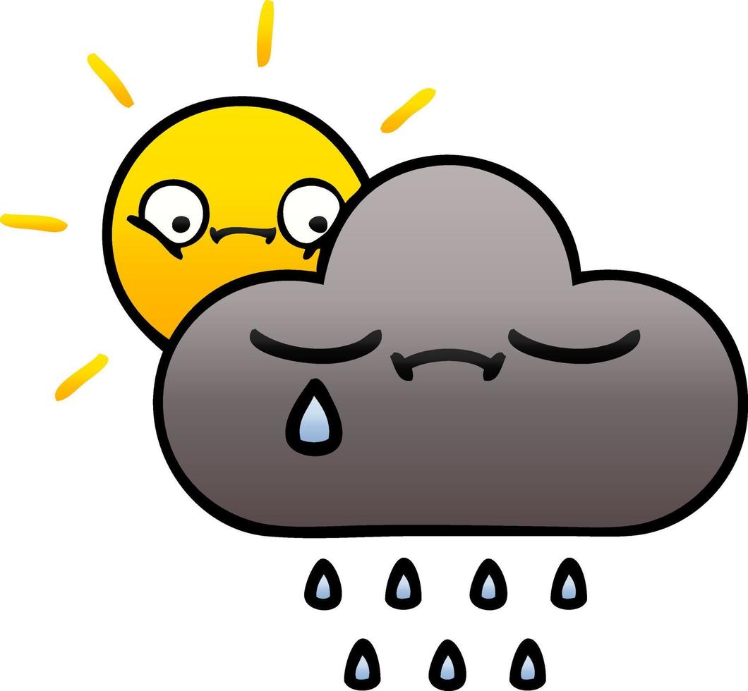 gradient shaded cartoon storm cloud and sun vector