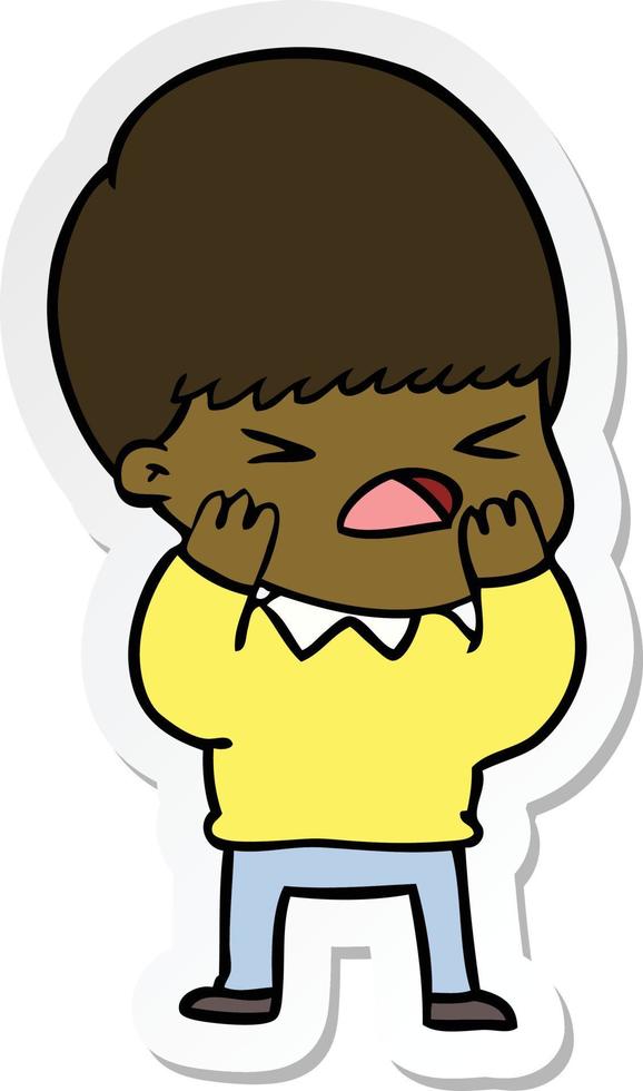 sticker of a cartoon stressed man vector