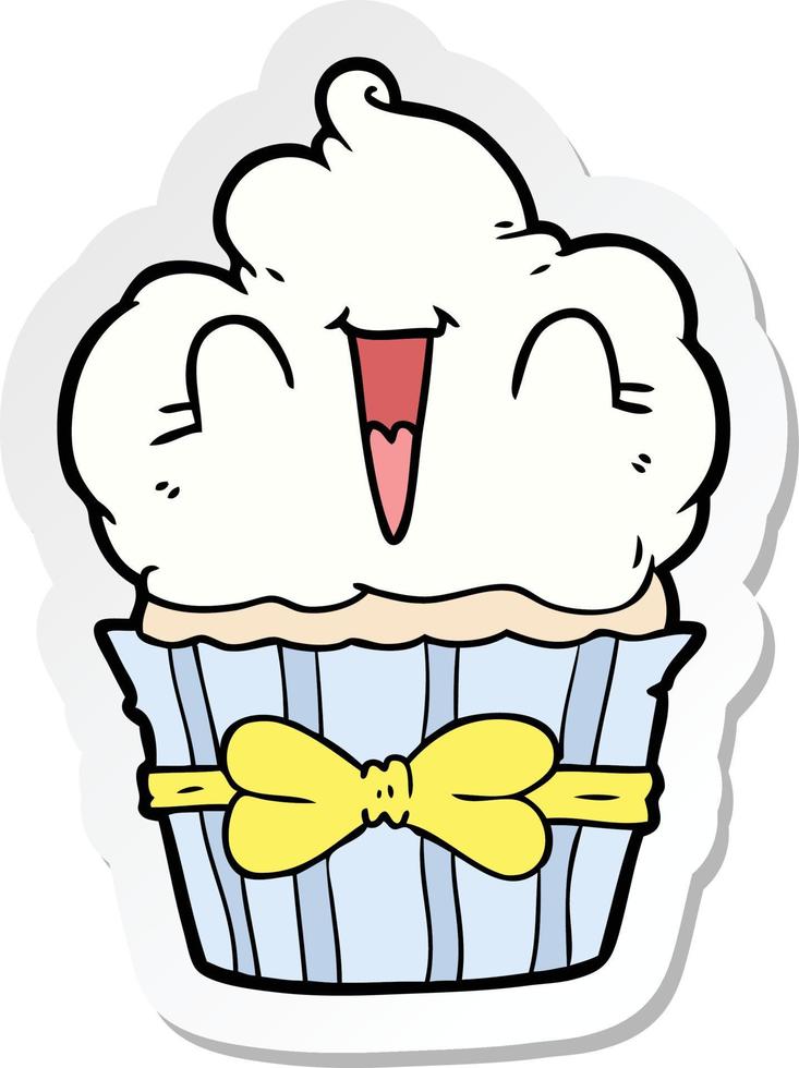 sticker of a happy cartoon cupcake vector