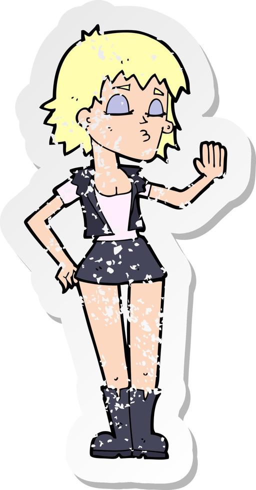 retro distressed sticker of a cartoon cool girl vector