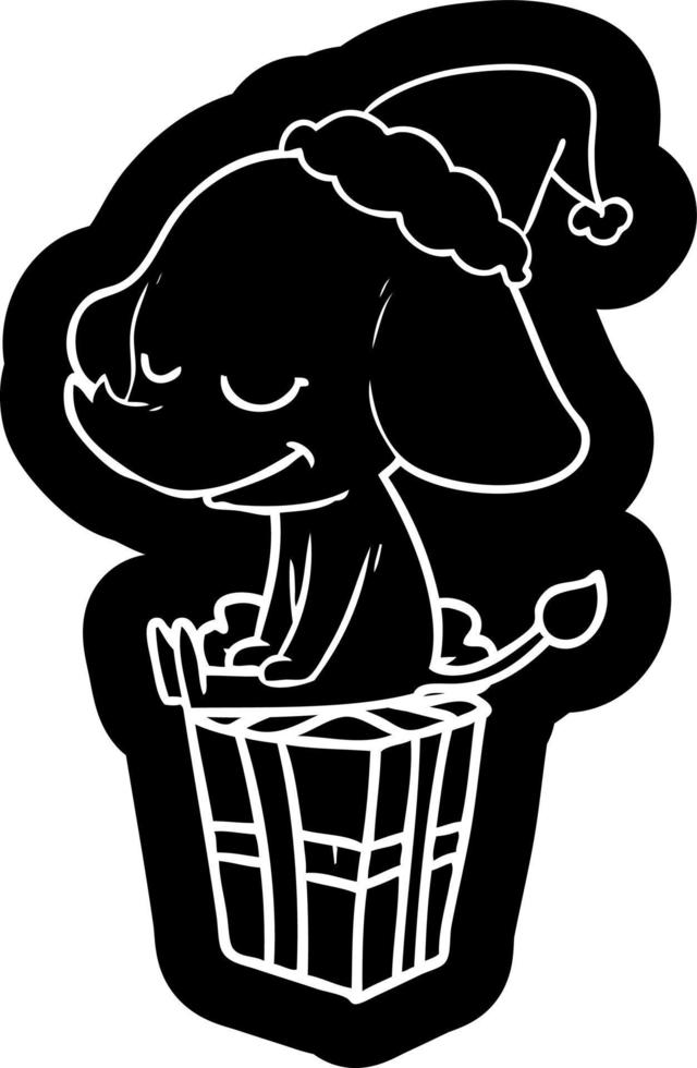 cartoon icon of a smiling elephant wearing santa hat vector