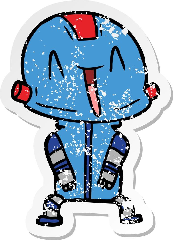 distressed sticker of a cartoon robot vector