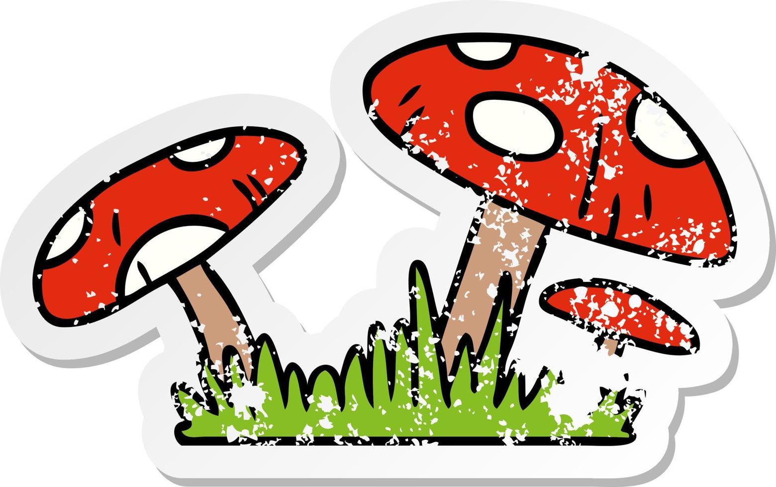 distressed sticker cartoon doodle of a toad stool vector