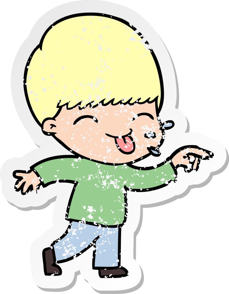 distressed sticker of a happy cartoon boy vector