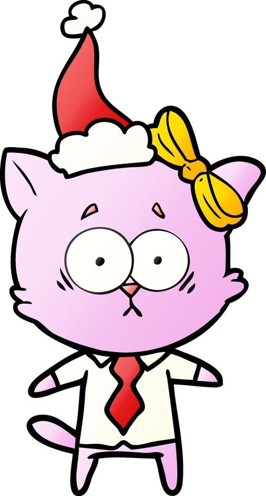 gradient cartoon of a cat wearing santa hat vector