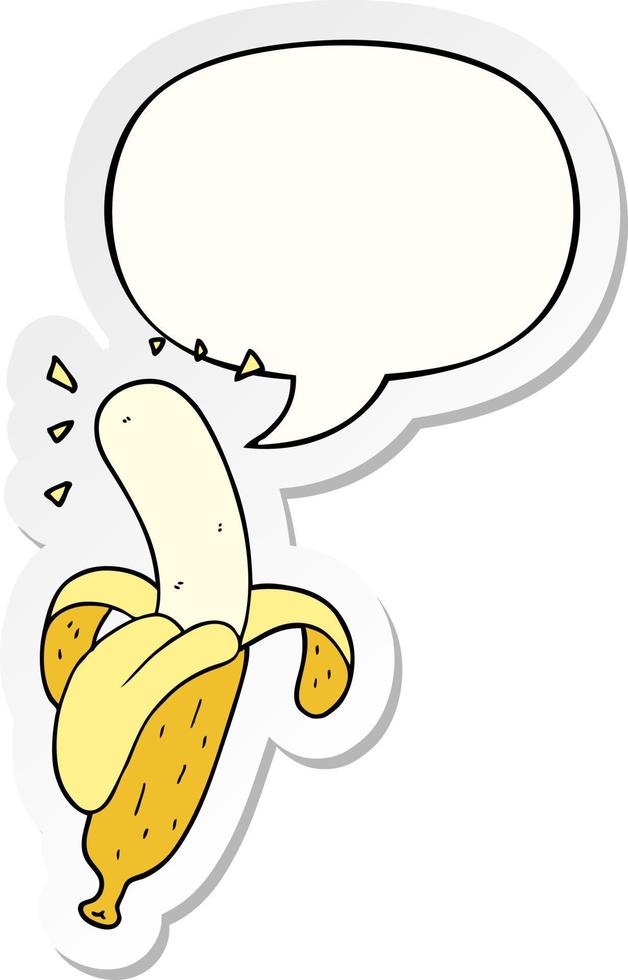 cartoon banana and speech bubble sticker vector