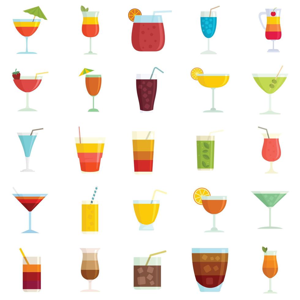 Cocktail icons set flat vector isolated