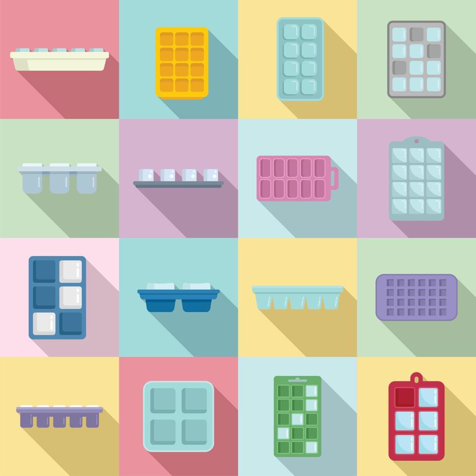 Ice cube trays icons set flat vector. Cool container vector