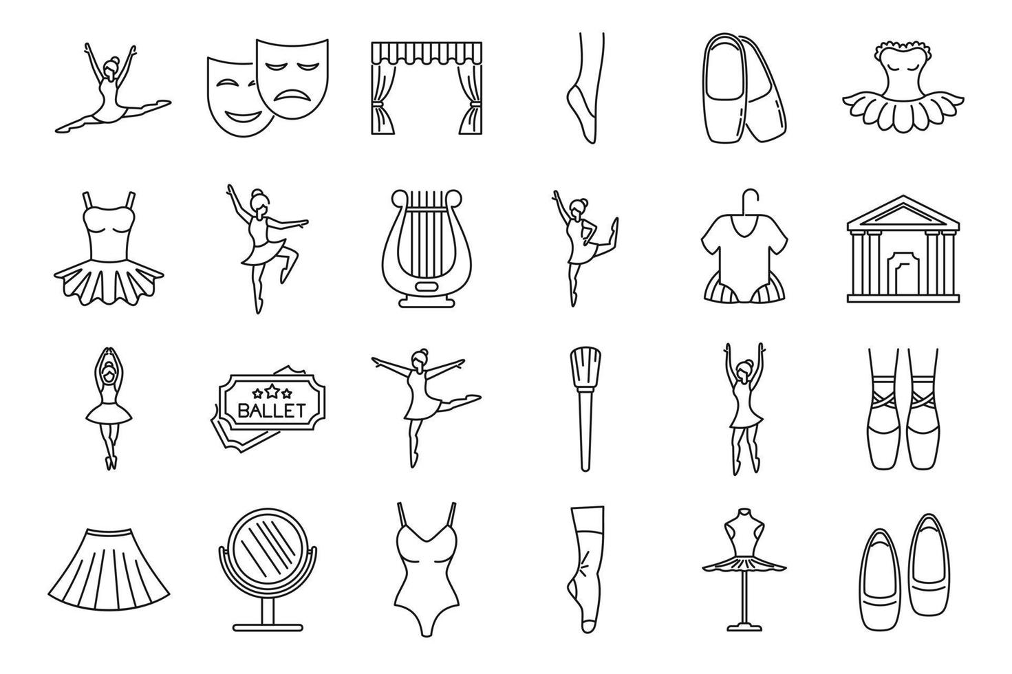 Theater ballet icons set, outline style vector