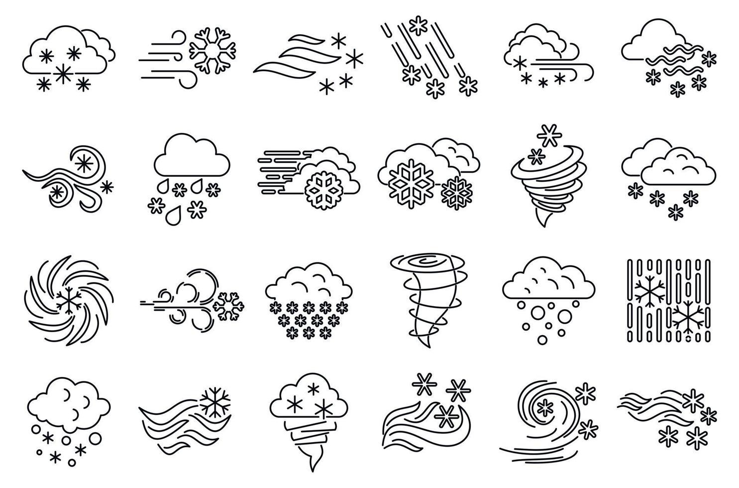 Blizzard climate icons set, outline style vector