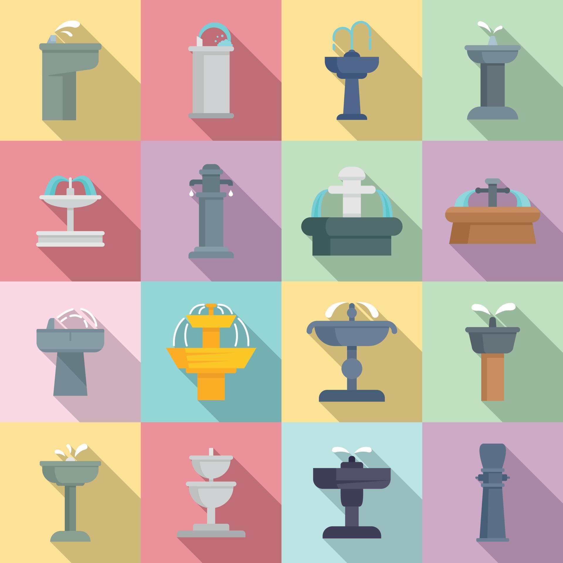 Drinking fountain icons set, flat style 8849727 Vector Art at Vecteezy