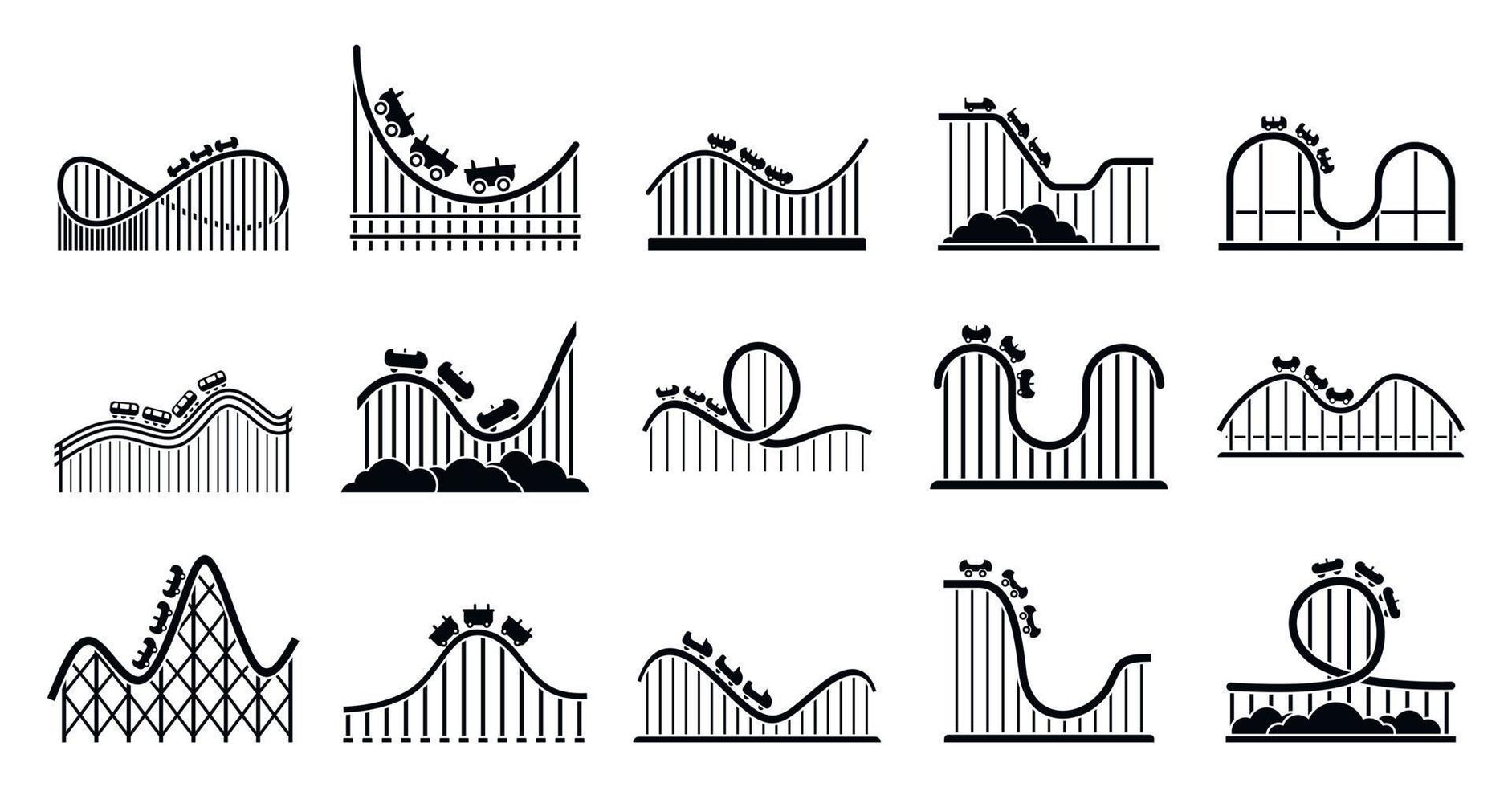 Roller coaster park icons set, simple style vector