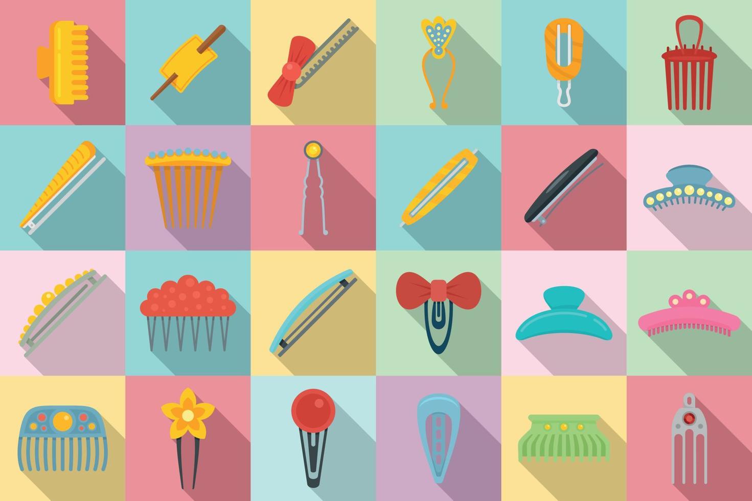 Barrette icons set, flat style vector