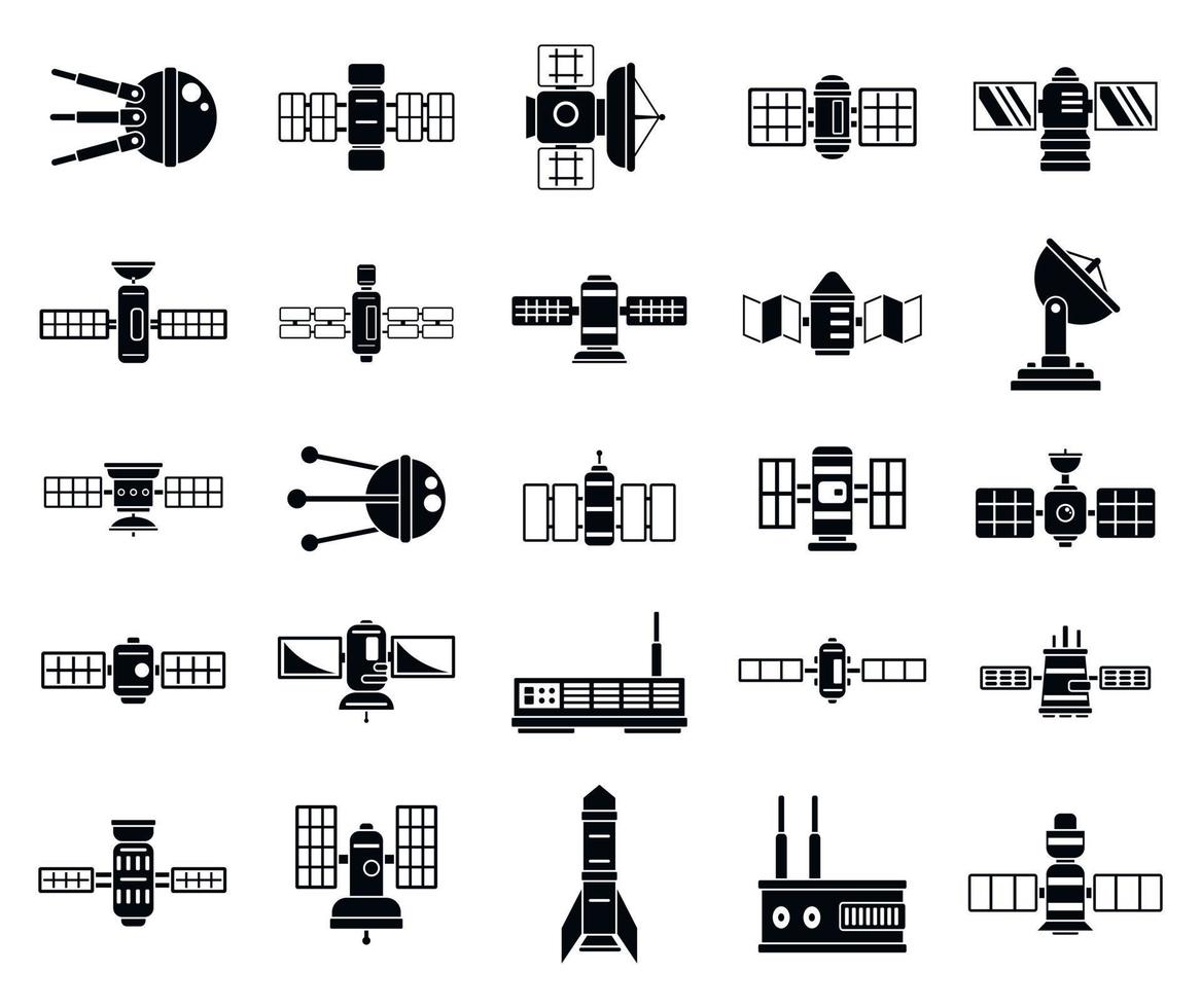 conjunto de iconos de satélite espacial, estilo simple vector