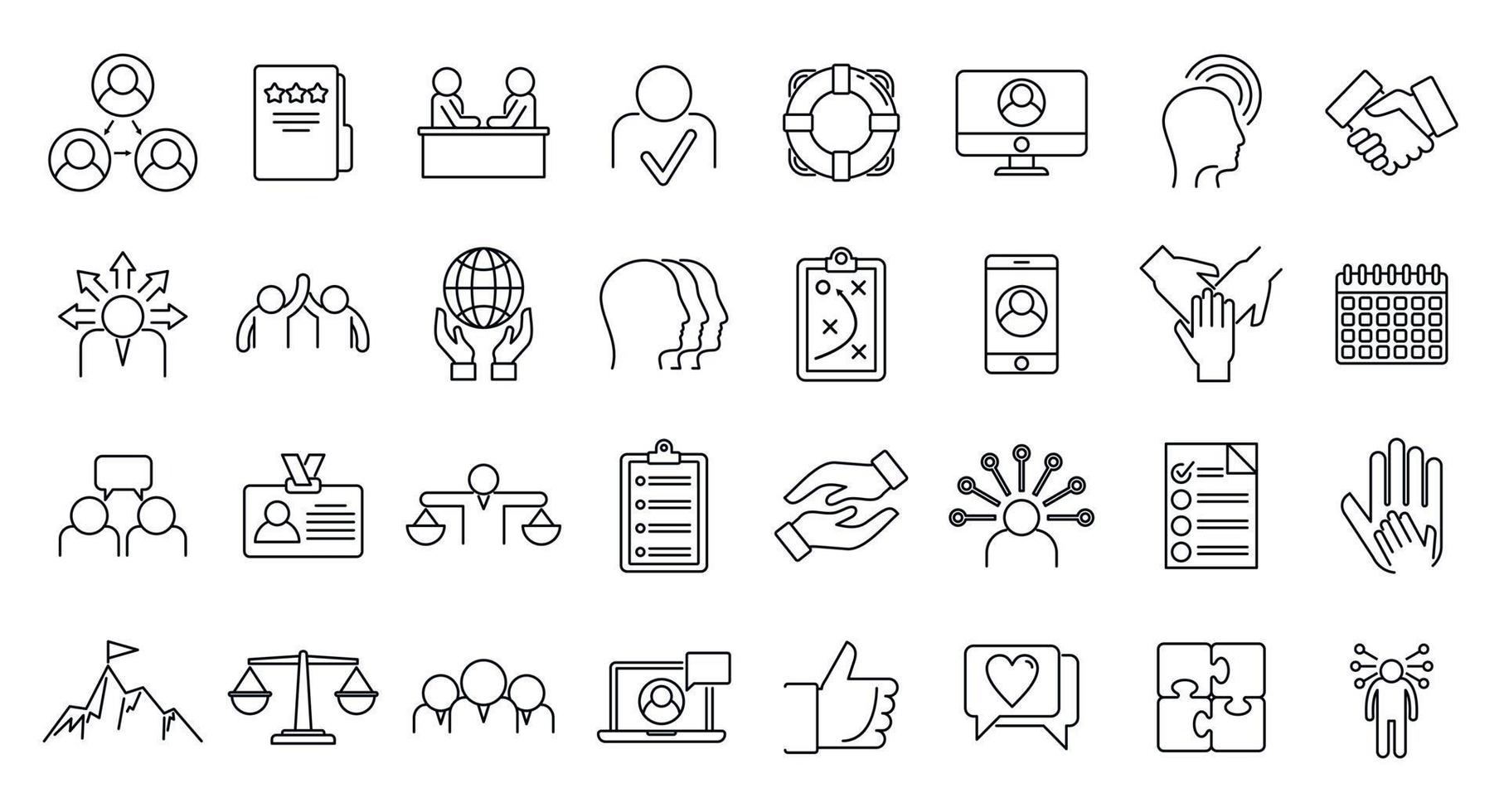 Social responsibility icons set, outline style vector