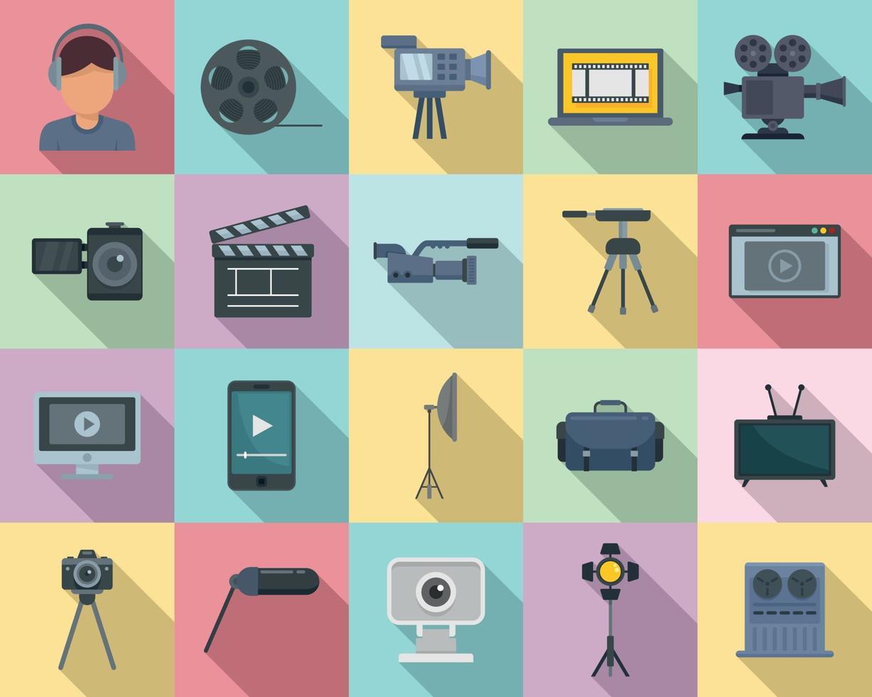 Cameraman icons set, flat style vector