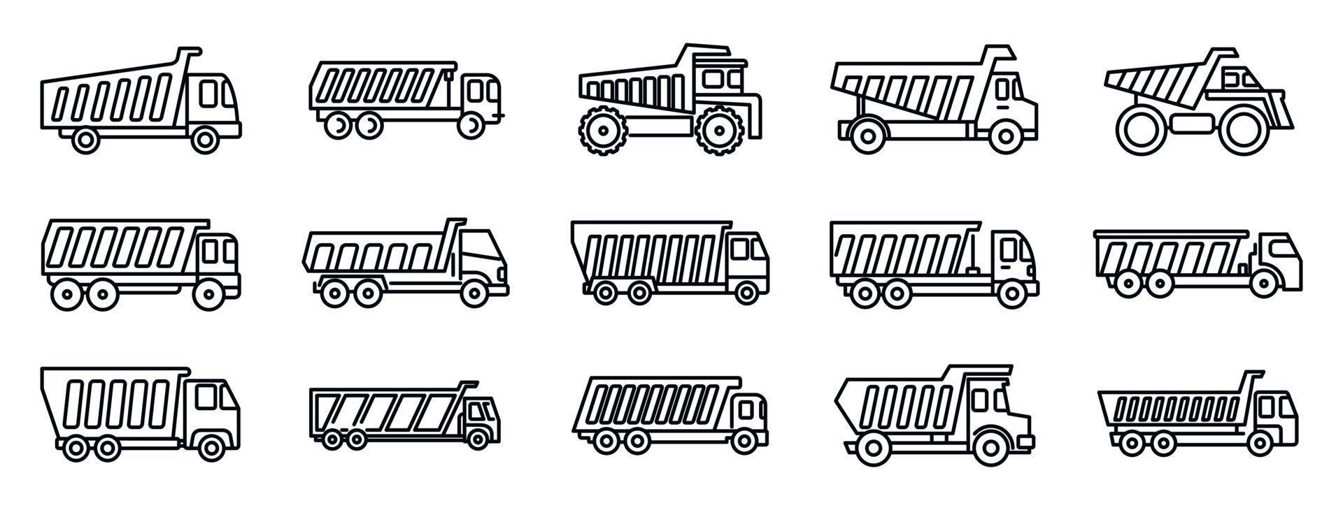 Tipper hopper icons set, outline style vector