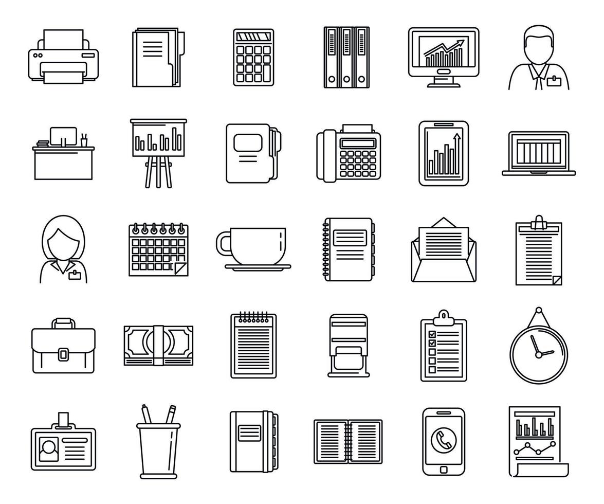 Office manager plan icons set, outline style vector