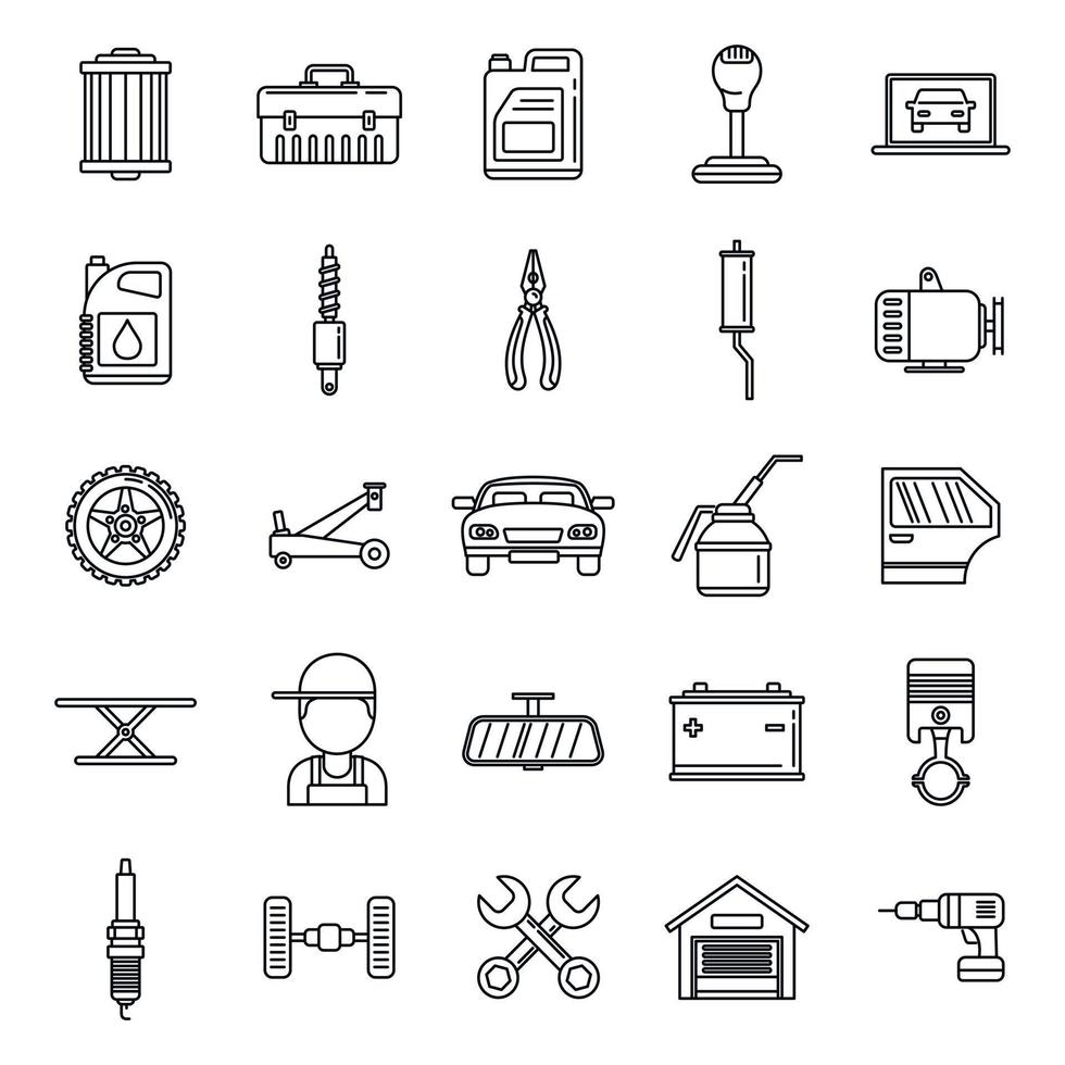 Auto mechanic labor icons set, outline style vector
