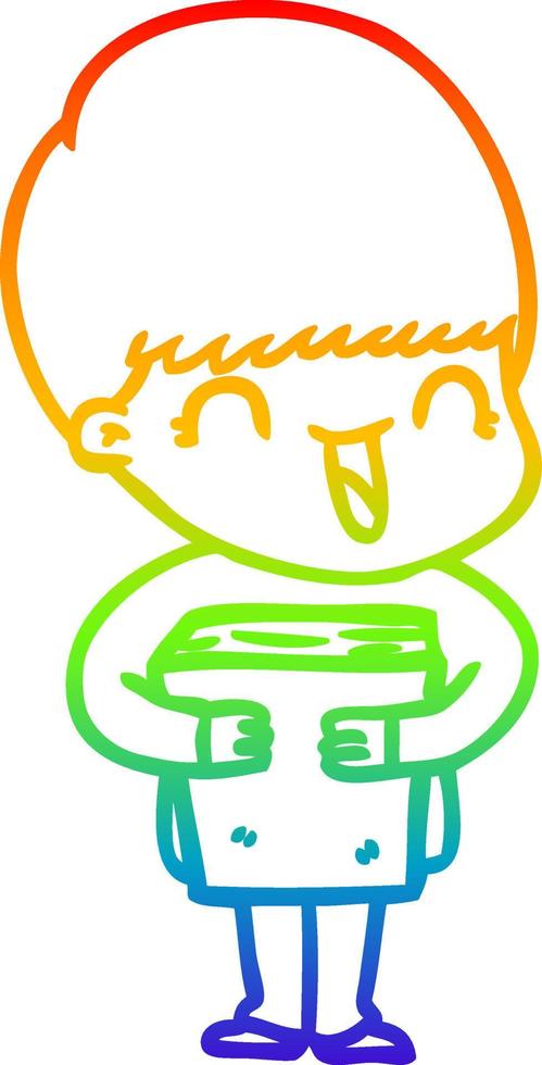rainbow gradient line drawing happy cartoon boy vector